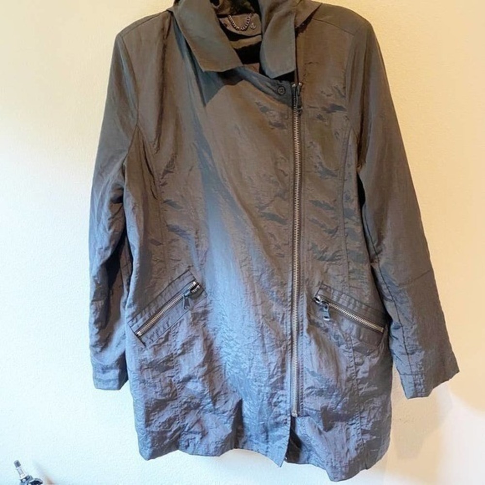 Unknown Moto Asymmetrical Zip Jacket Womens L Grey Good Quilted Nylon 50324NL